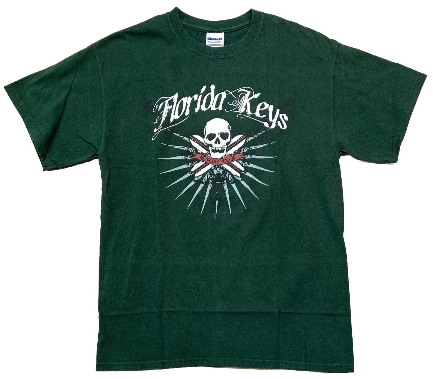Florida Keys Surf Company Skull Beach Surfing T-shirt Size Medium Green