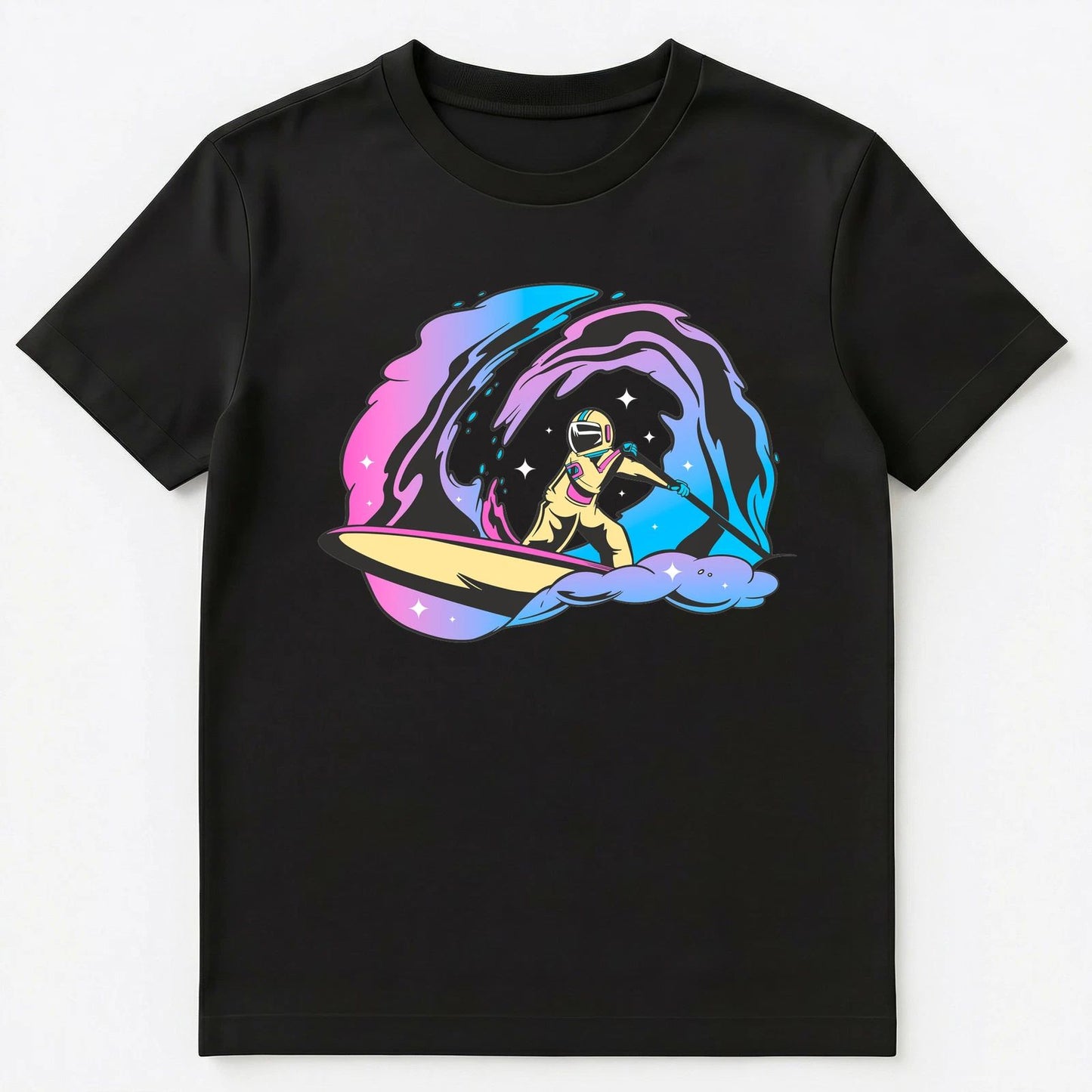 Bright And Colorful Space Surfing Paddleboarding Graphic Unisex T-Shirt