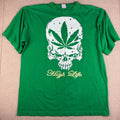 Y2K N New Rizon T Shirt Mens 2XL Green Skull Cannabis Leaf Graphic High Life