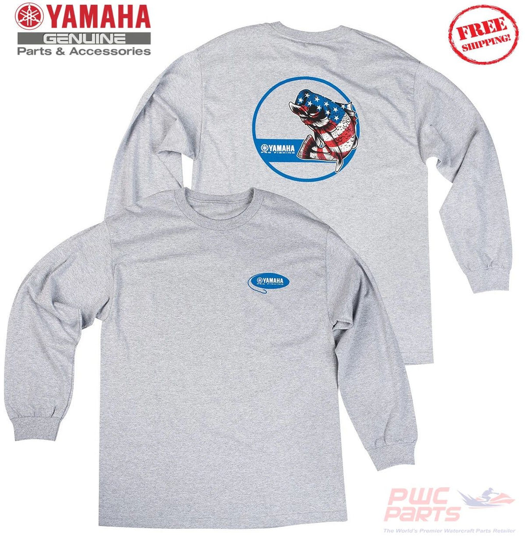 YAMAHA Men’s PRO Fishing Patriotic Bass Long Sleeve Tee T-Shirt CRP-18LBS-GY