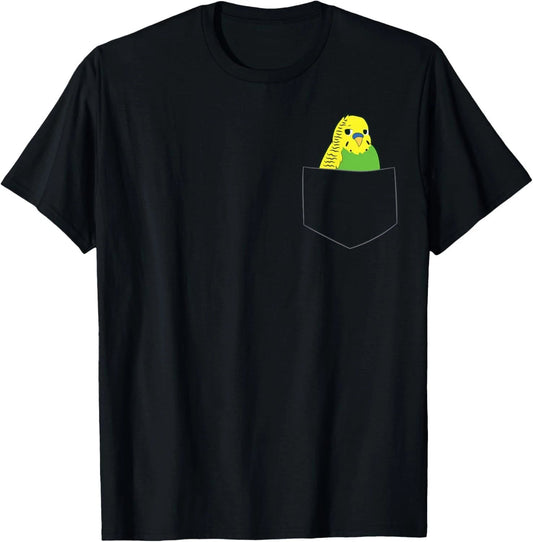 Cute Parakeet in Pocket Budgie Bird Graphic T-Shirt for Bird Lovers Gift