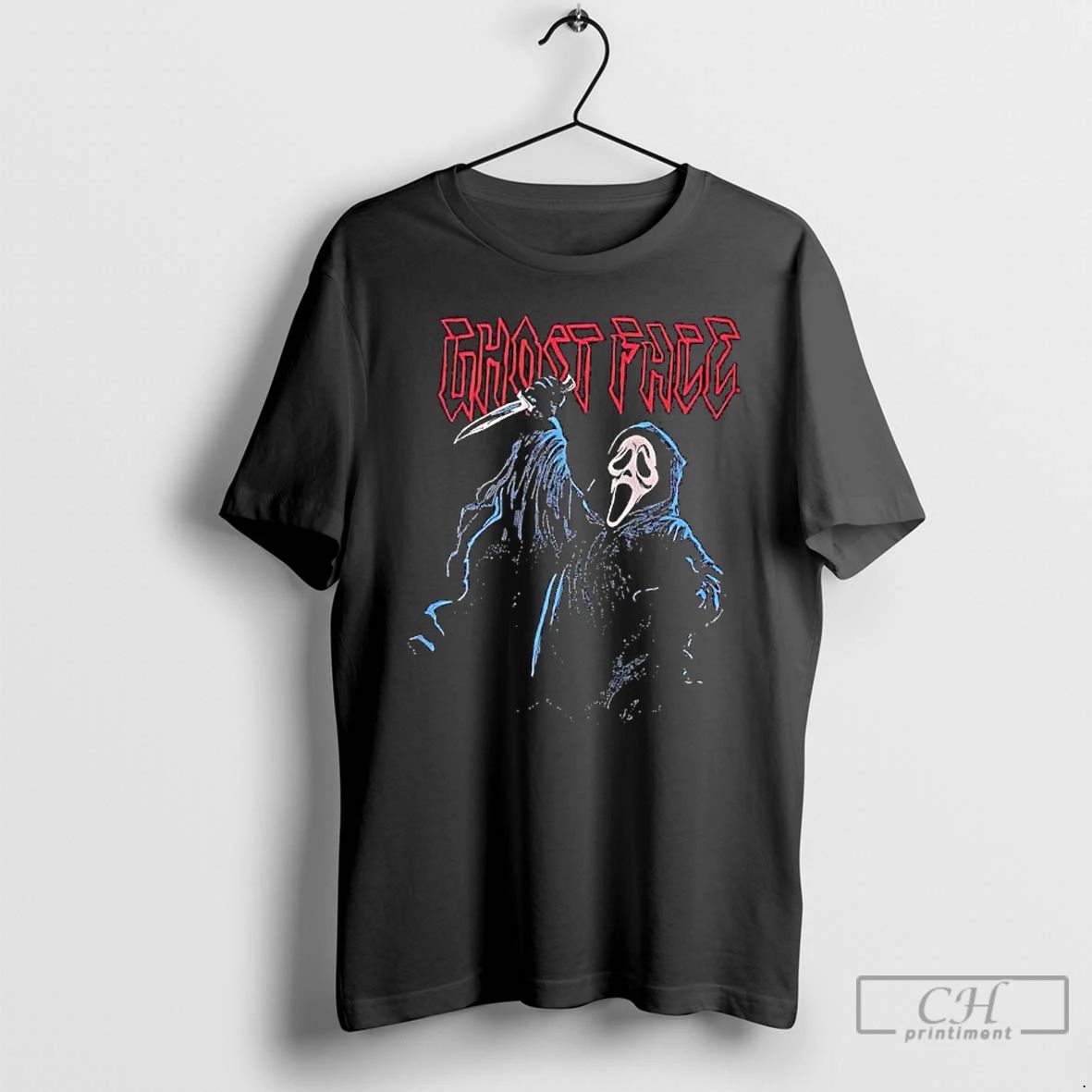 Premium Ghost Face Jumbo Print Metal Graphic T Shirts