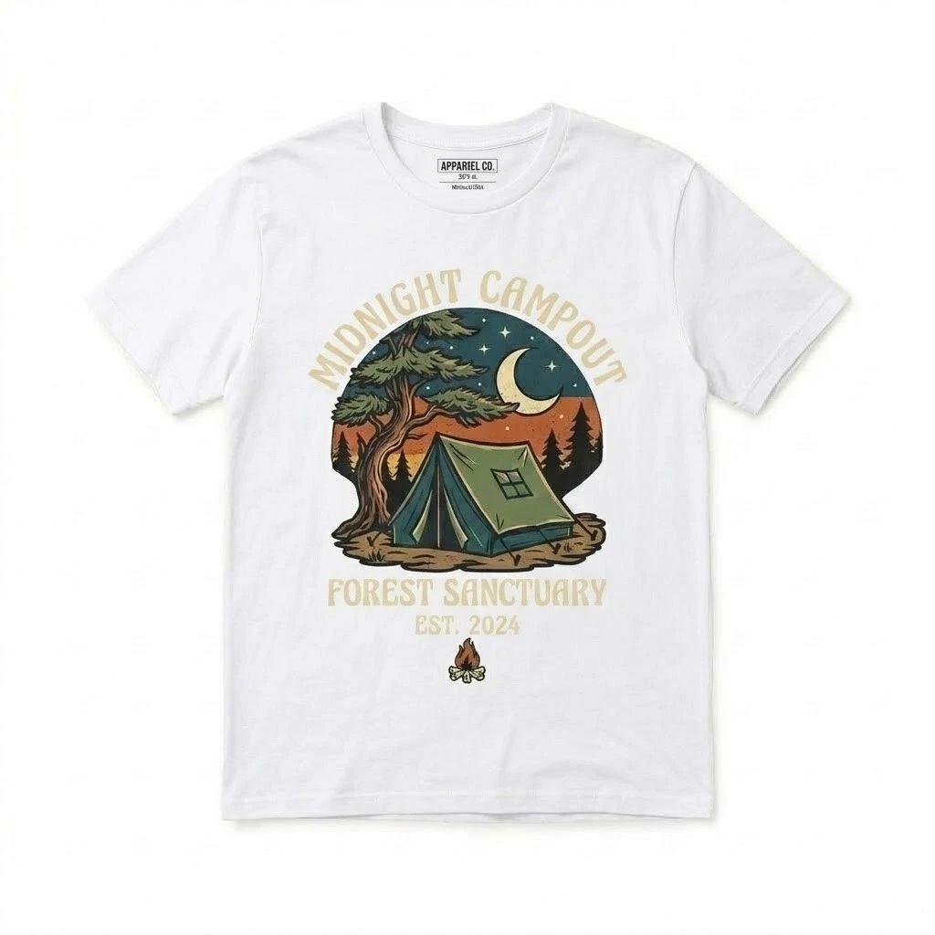 Midnight Campout T-Shirt Forest Sanctuary Vintage Camping Retro Graphic Tee