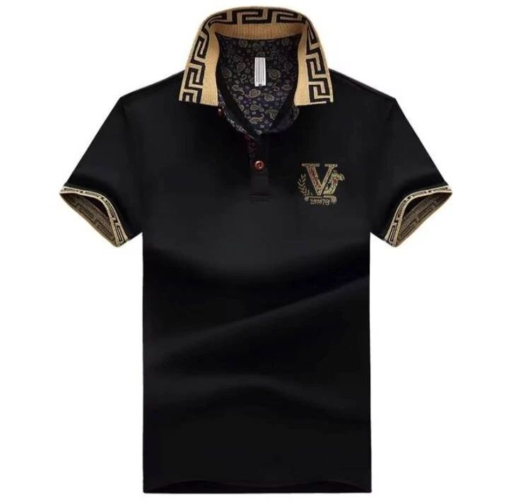 New Men Luxury Diamond V-Letter Rhinestones Fashion Polo T-Shirt High Quality