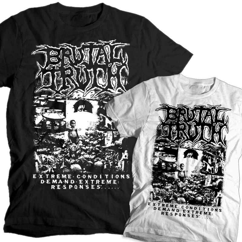 Brutal Truth Extreme Conditions T shirt BLACK WHITE Grind Core metal band
