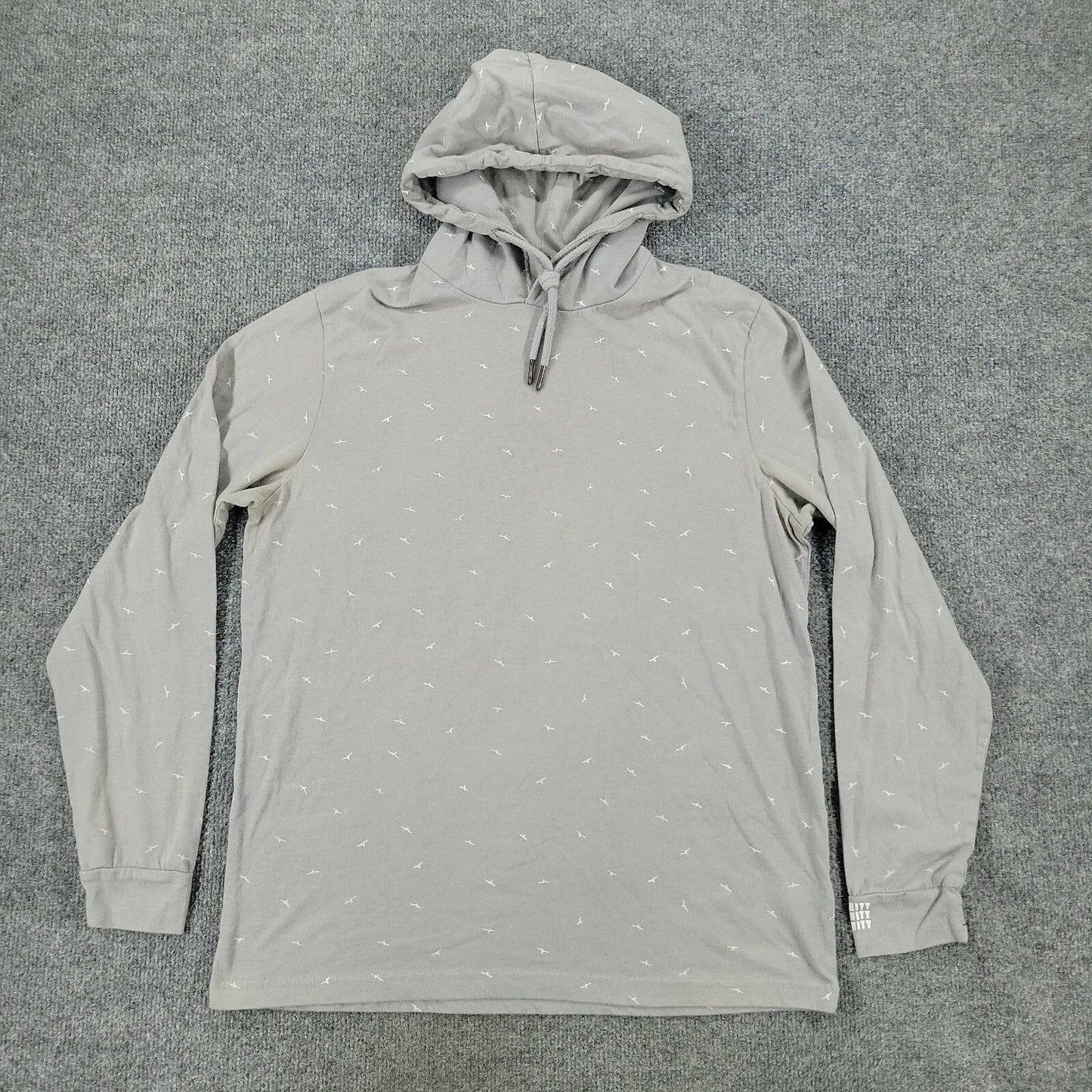 Denim & Flower Shirt Men's Medium Gray Bird Pullover Hoodie Long Sleeve Graphic