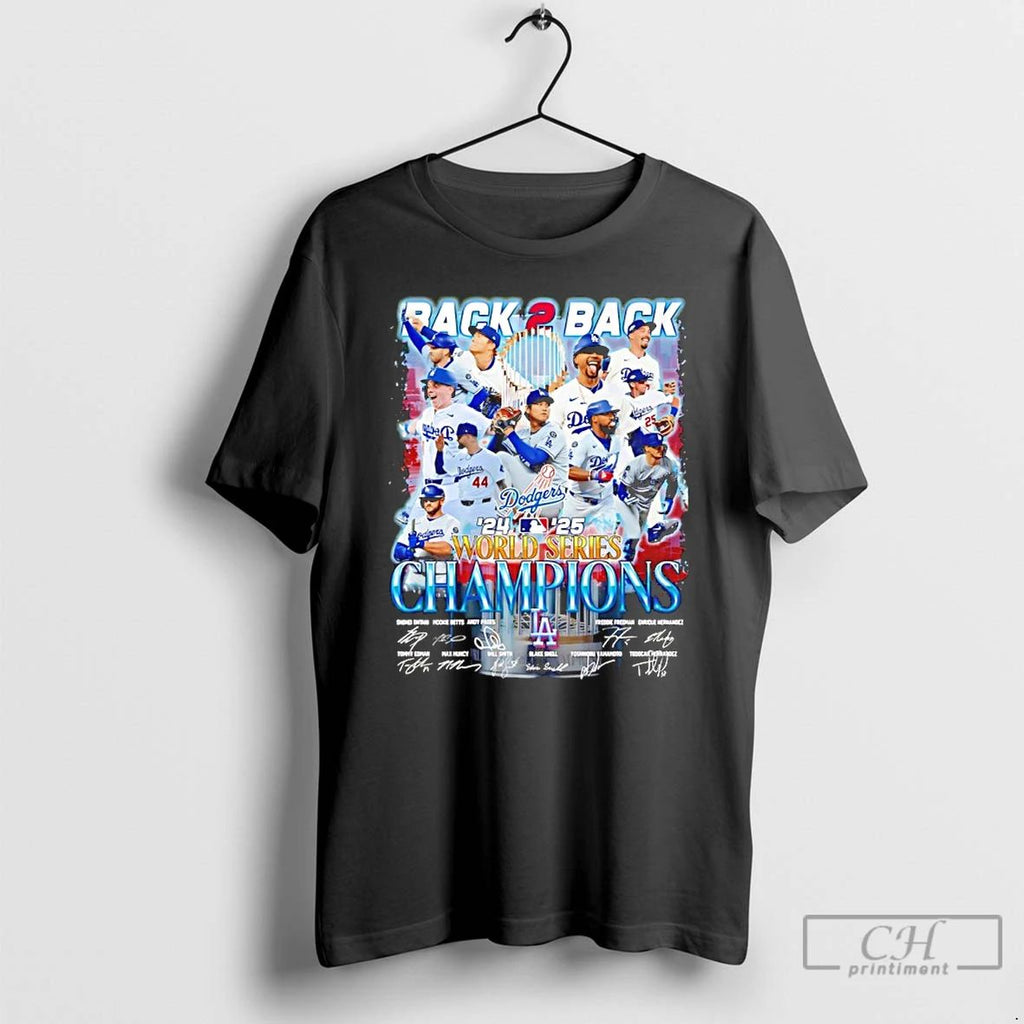 Classic Los Angeles Dodgers 24 25 World Series Champions Signatures T Shirts