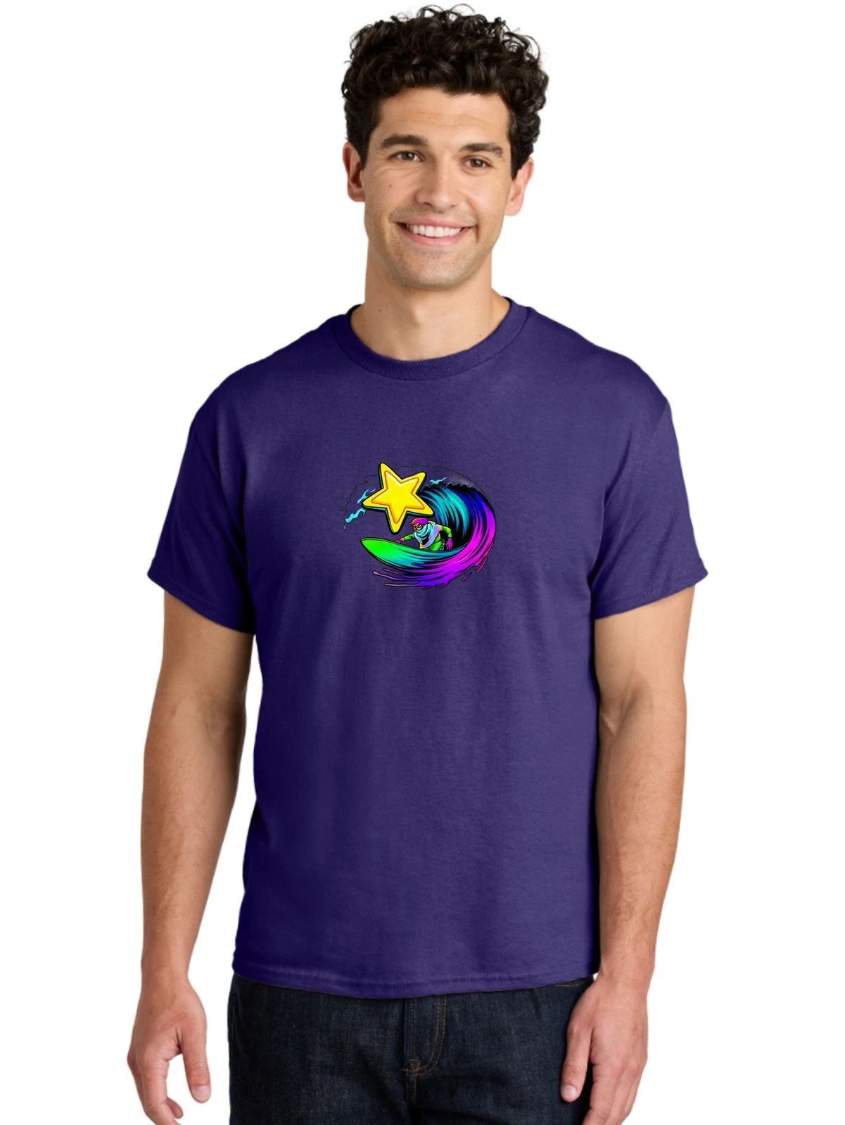 Surfer-Star-Wave Mens Graphic Tee,100% Cotton,Casual Summer Wear