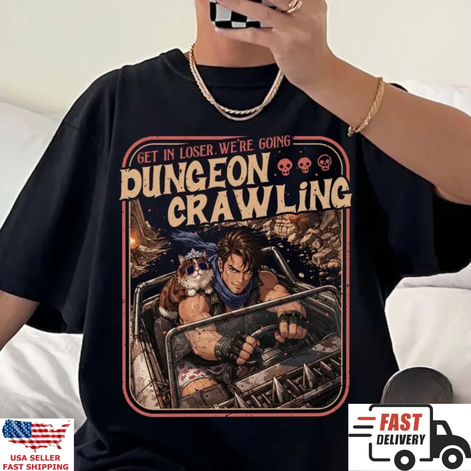 Dungeon Crawling T Shirt Funny RPG Gamer Shirt Retro Fantasy Graphic Tee