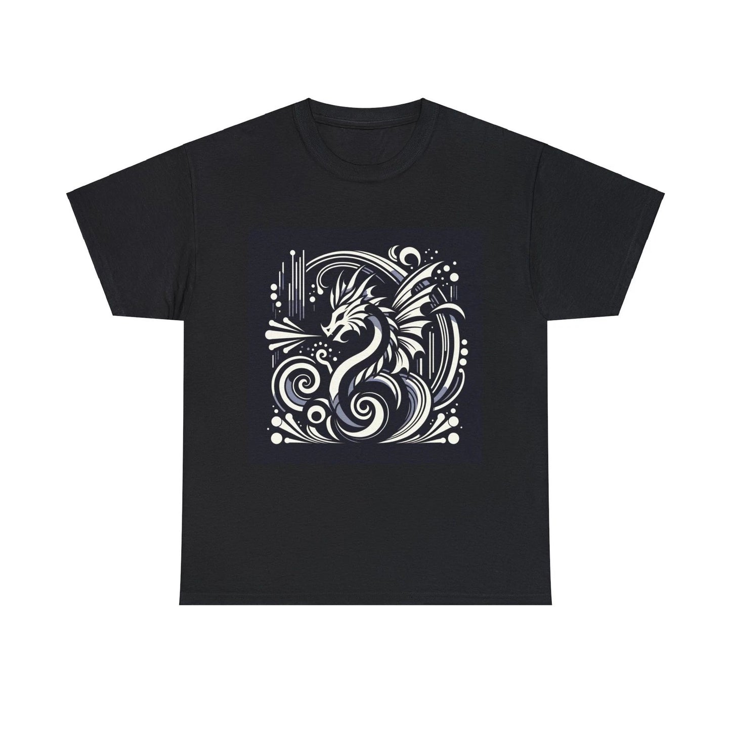Unisex Adult T Shirt Art Deco Dragon Silhouette in Monochrome Fantasy Black Tee