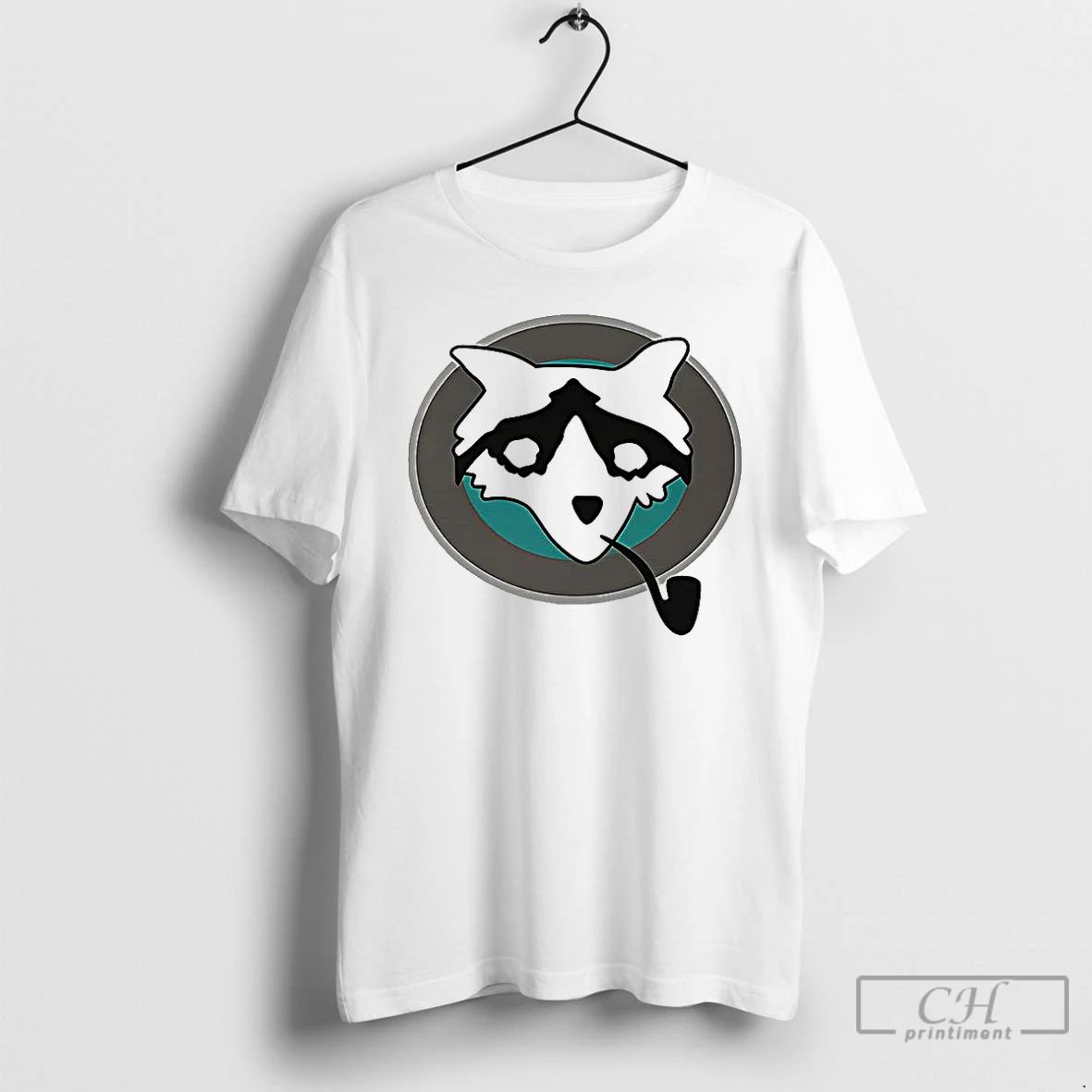 Classic Raccoon With Pipe Funny Logo T Shirts