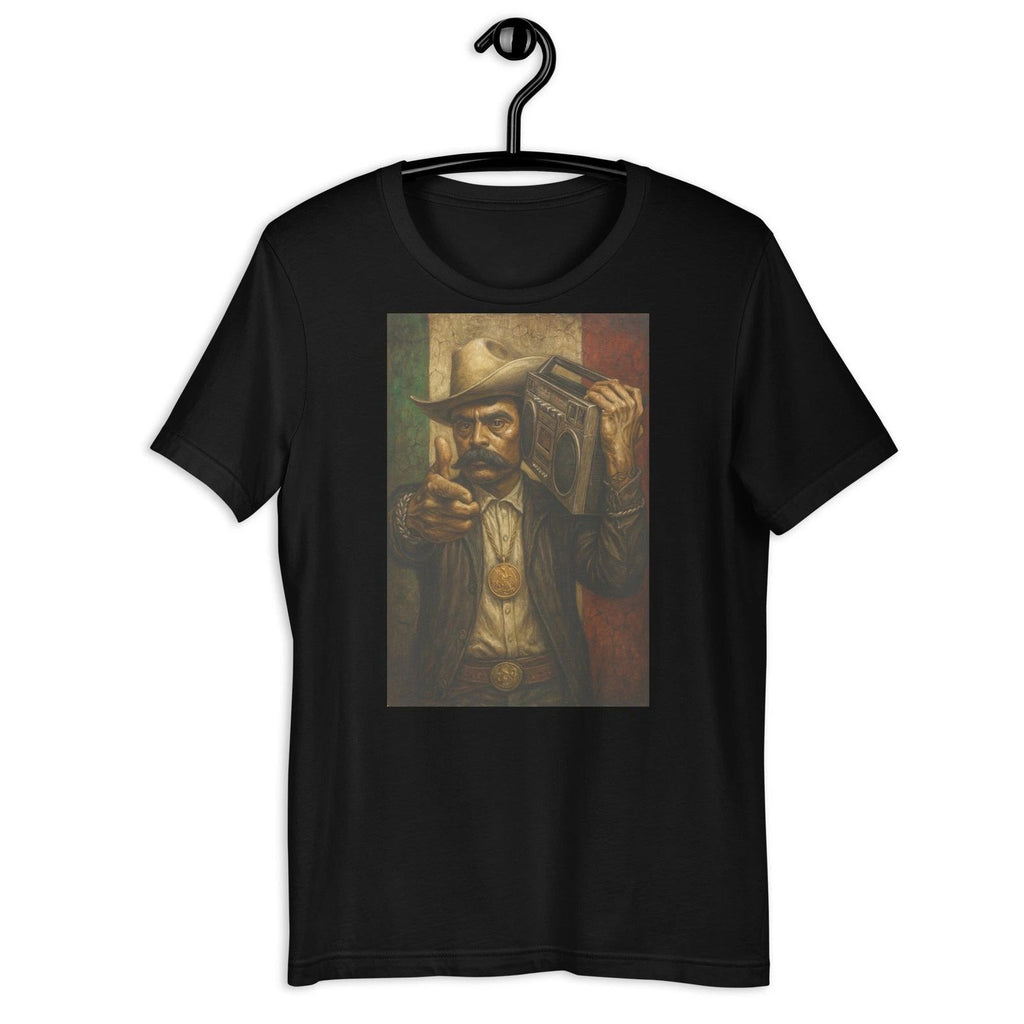 Mexican Cowboy Boombox Art T-Shirt Vintage Aztec Style Graphic Tee