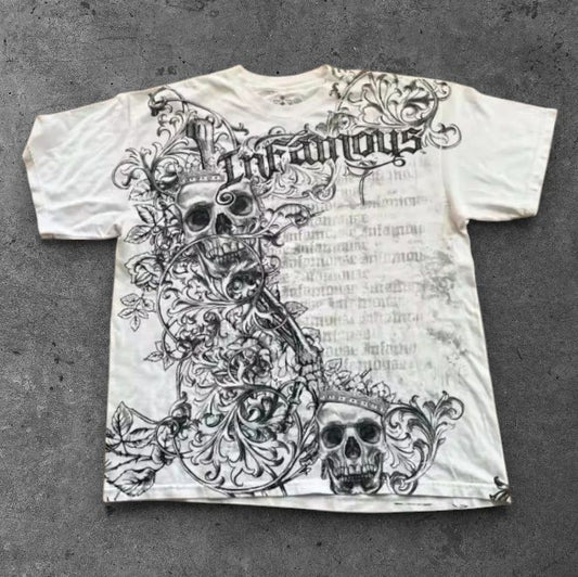 Mens Skull Crown Tee White Y2K Streetwear Grunge Affliction Style S-2XL