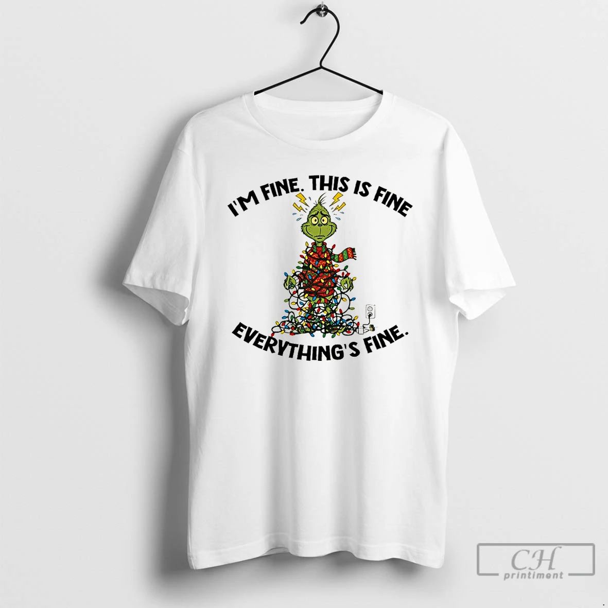 Premium Grinch Christmas Tree Im Fine This Is Fine Everythings Fine Santa T Shirts
