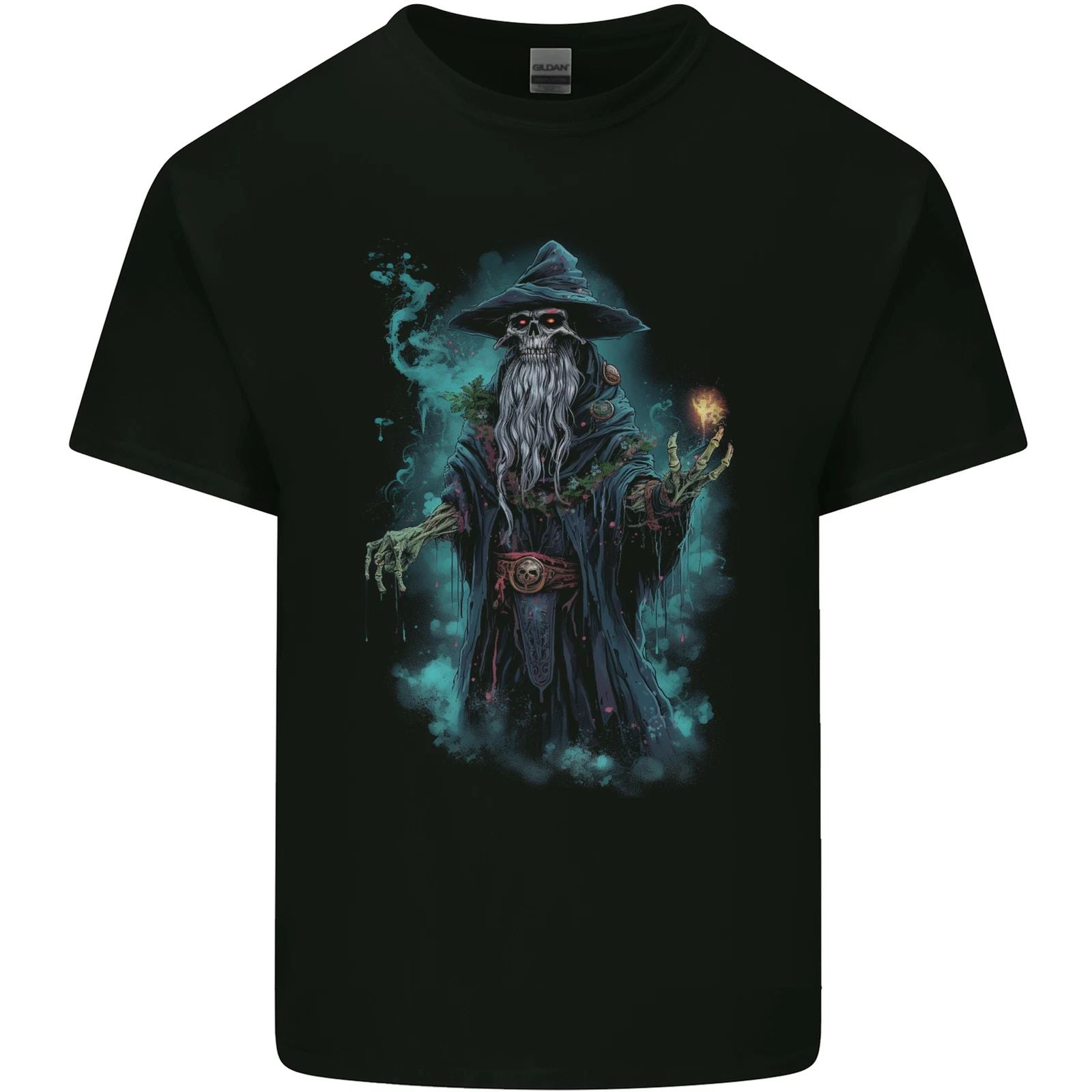 Fantasy Wizard Warlock Skull Mens Cotton T-Shirt Tee Top