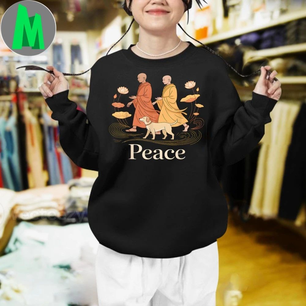 Peace Walking Monks Zen Calm Minimalist Art Shirts