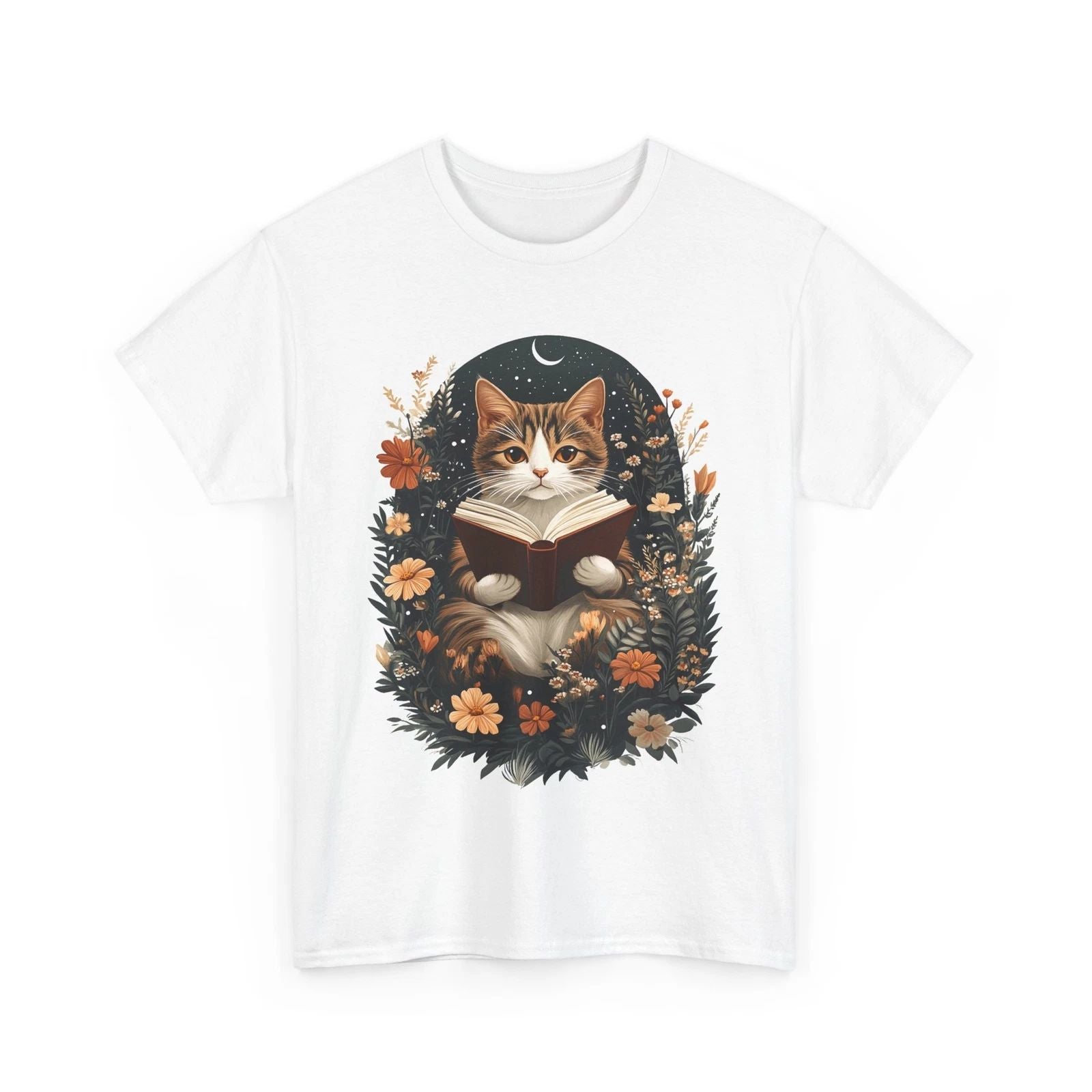 Book Lover T-Shirt | Funny Reading Shirt | Cat Reading a Book Boho T-Shirt