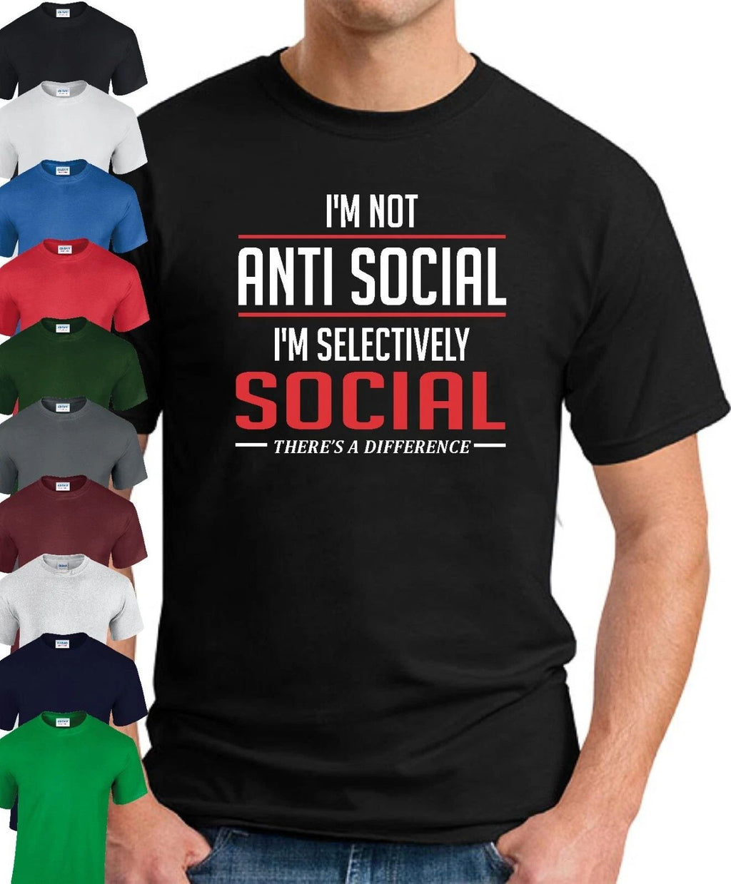 I'M NOT ANTI SOCIAL T-SHIRT   Funny Slogan Novelty Geek Nerd Men Introvert