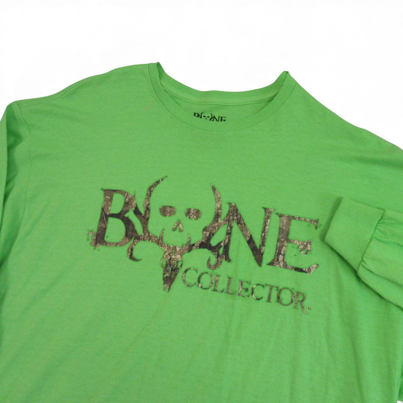Bone Collector Mens T Shirt 2XL Green Graphic Skull Long Sleeve Pre Shrunk 100%