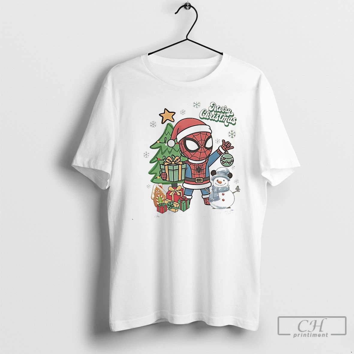 Classic Spiderman Santa Merry Christmas Superhero White T Shirts