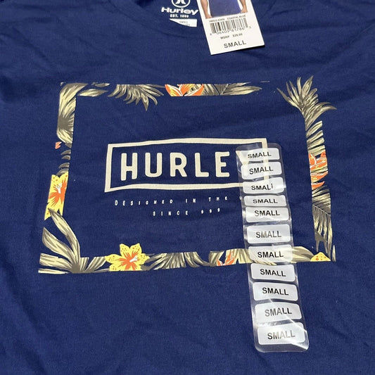 Hurley Mens Small Shirt Blue Floral Hawaiian Tropical Beach Surf