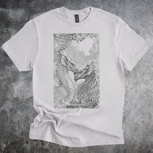 Majestic Dragon Embrace Graphic Tee for Fantasy Lovers