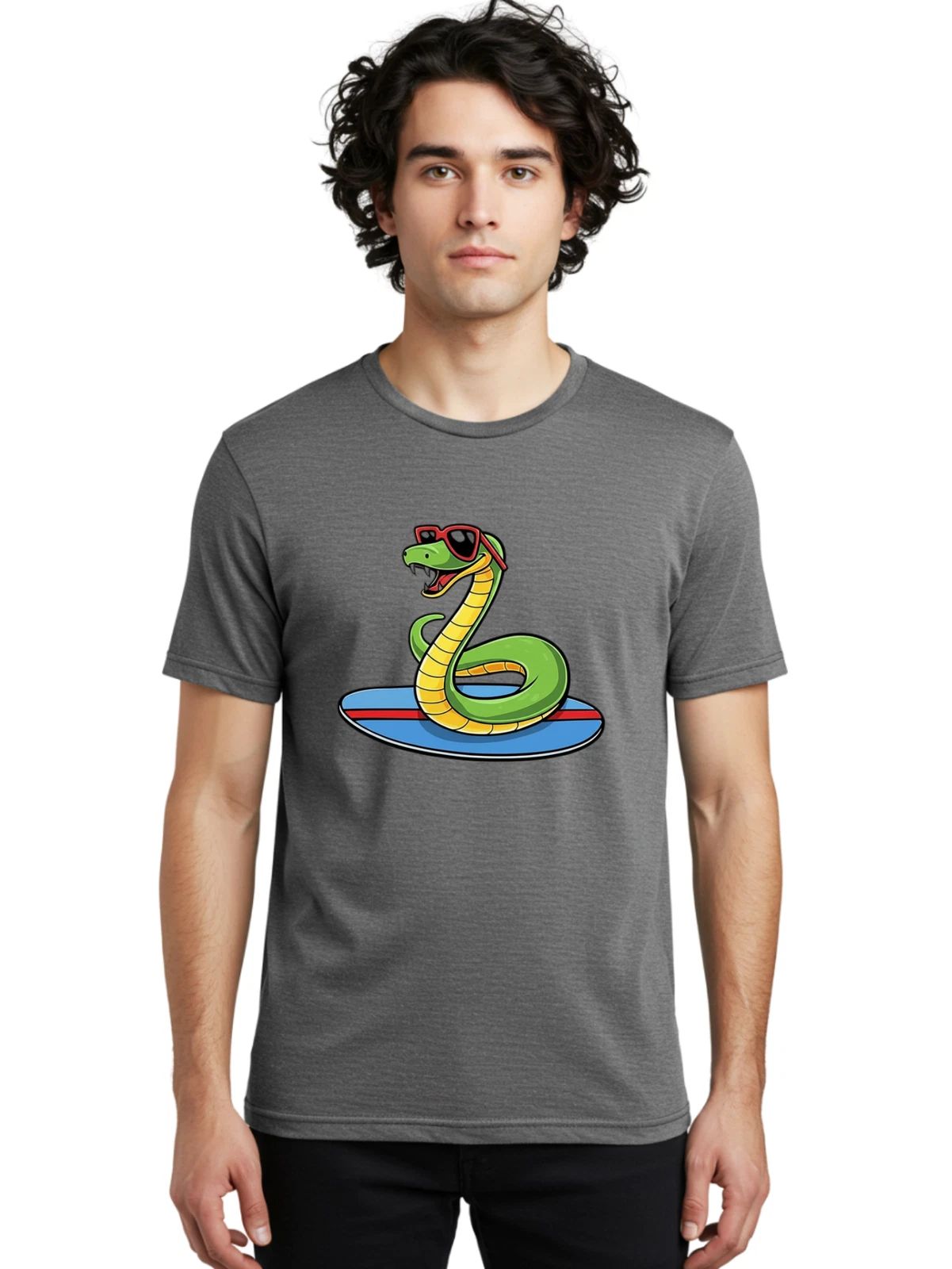 Snake-Surfing Mens Graphic Tee, 100% Cotton, Casual Summer Wear