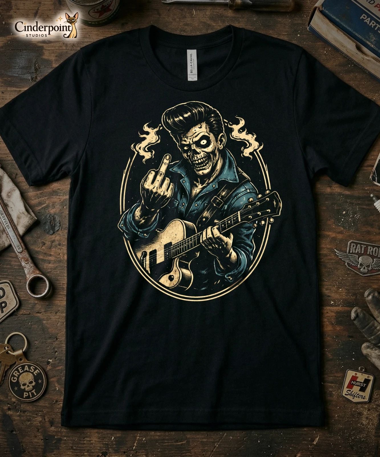 Johnny Smash Outlaw Rockabilly T-Shirt - Psychobilly Zombie Cash Flip Off XS-5X