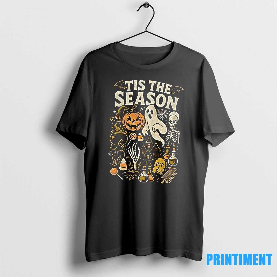 Retro Tis The Season Skeleton Pumpkin Ghost Halloween Tshirts Sweater