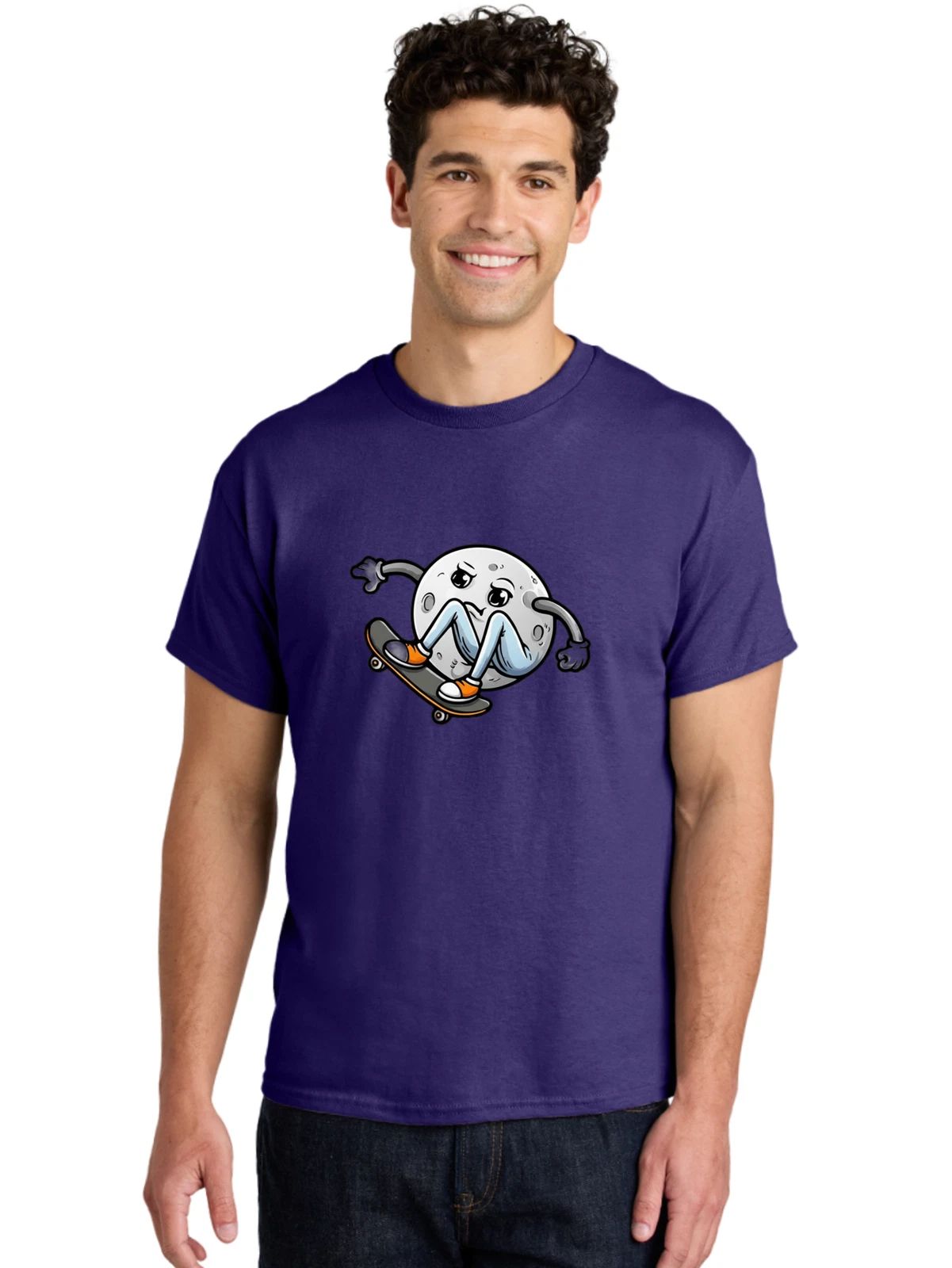 Moon-Skateboarder-13 Mens Graphic Tee, 100% Cotton, Casual Summer Wear