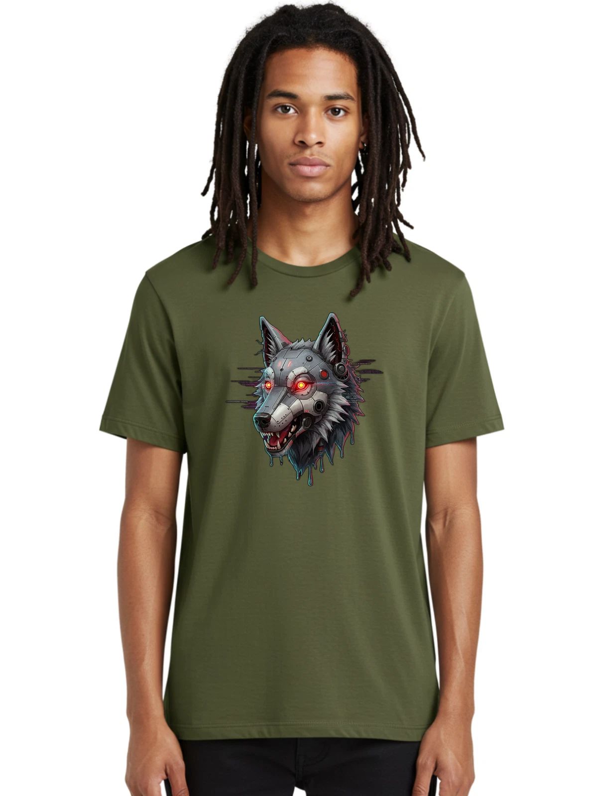 Cyborg-Wolf-Head Mens Graphic Tee, 100% Cotton, Casual Summer Wear