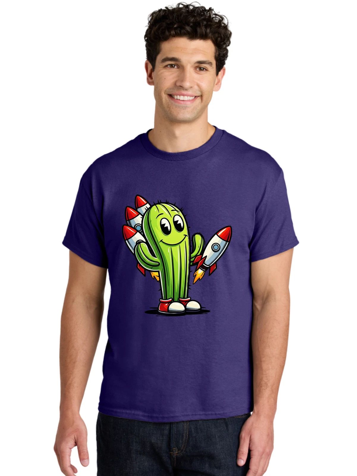 Cactus-Astronaut Mens Graphic Tee, 100% Cotton, Casual Summer Wear