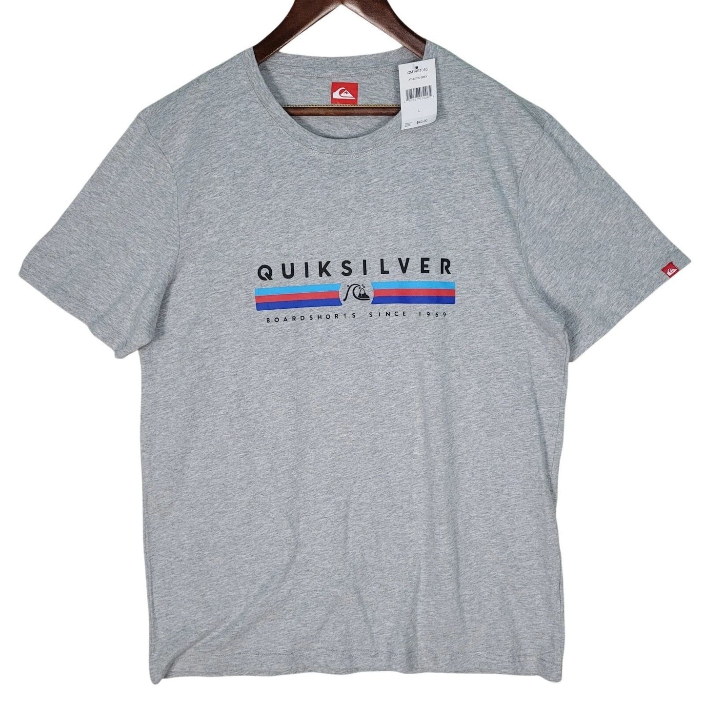 Quiksilver Shirt Men's Large Athletic Grey Surf Boardshorts Since 1969 Logo NEW