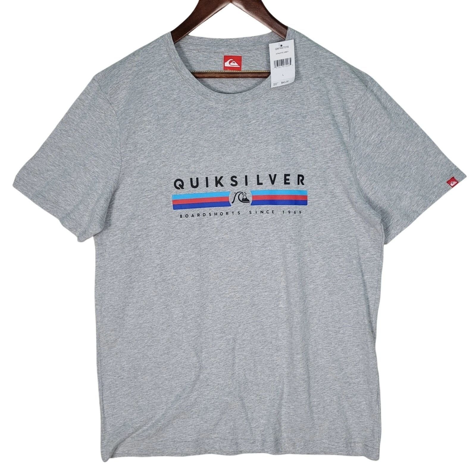 Quiksilver Shirt Men's Large Athletic Grey Surf Boardshorts Since 1969 Logo NEW