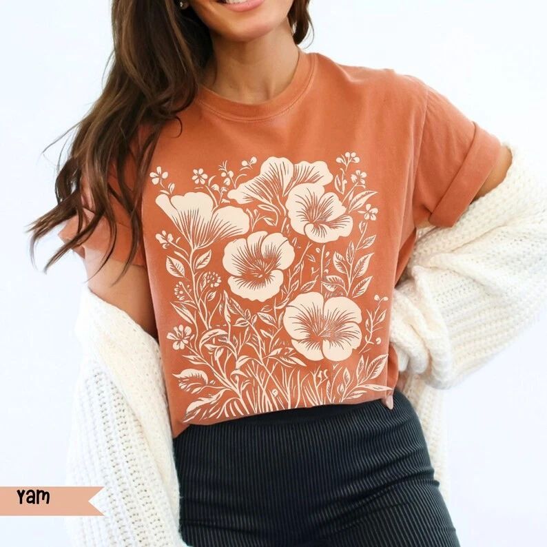 Vintage Pressed Flowers Boho Comfort Tee Shirt Soft Relaxed Fit