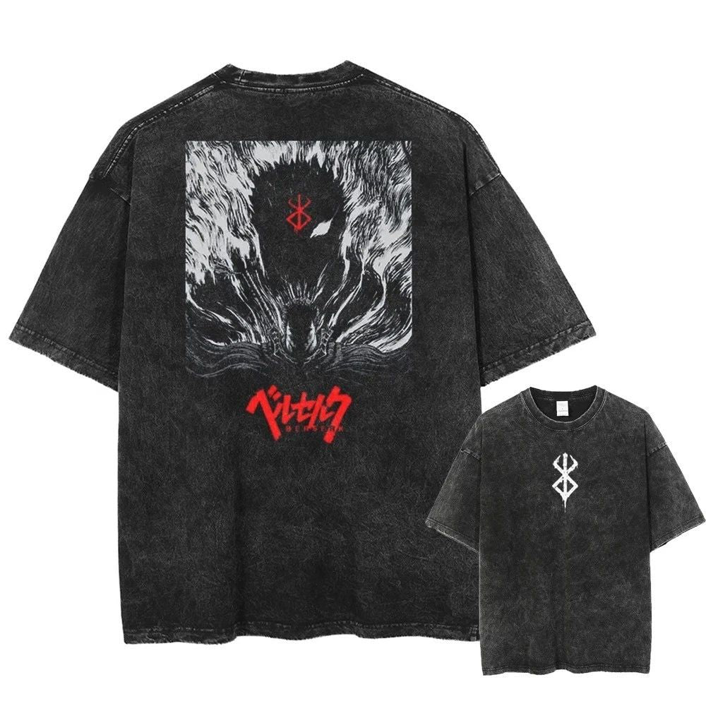 Berserk Guts T Shirt Anime Manga Acid Wash Vintage Oversized Graphic Men Tee