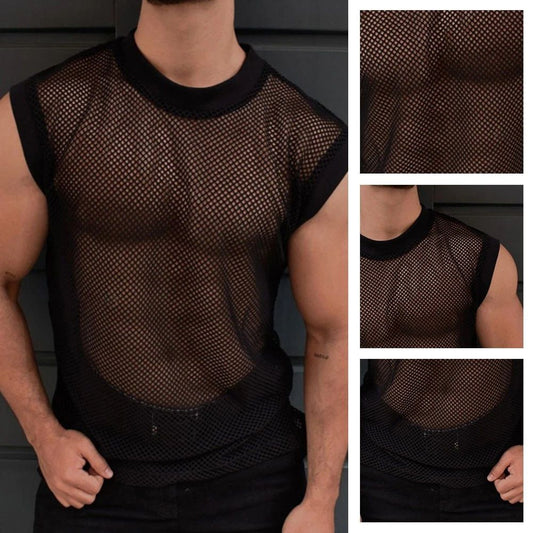 Trendy Men's See through T shirt Tank Tops Sleeveless Nightclub Vest Streetwear