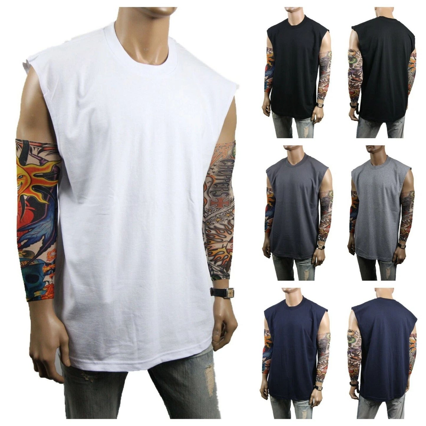 Mens HEAVY WEIGHT Crew neck Sleeveless Shirt Muscle Tank Fitness Gym Big & Tall