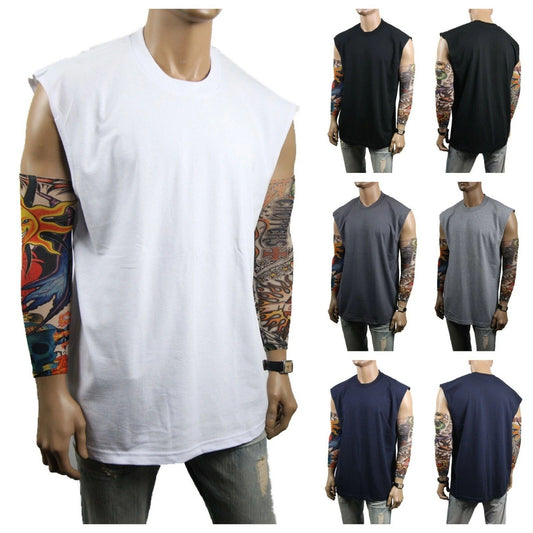 Mens HEAVY WEIGHT Crew neck Sleeveless Shirt Muscle Tank Fitness Gym Big & Tall