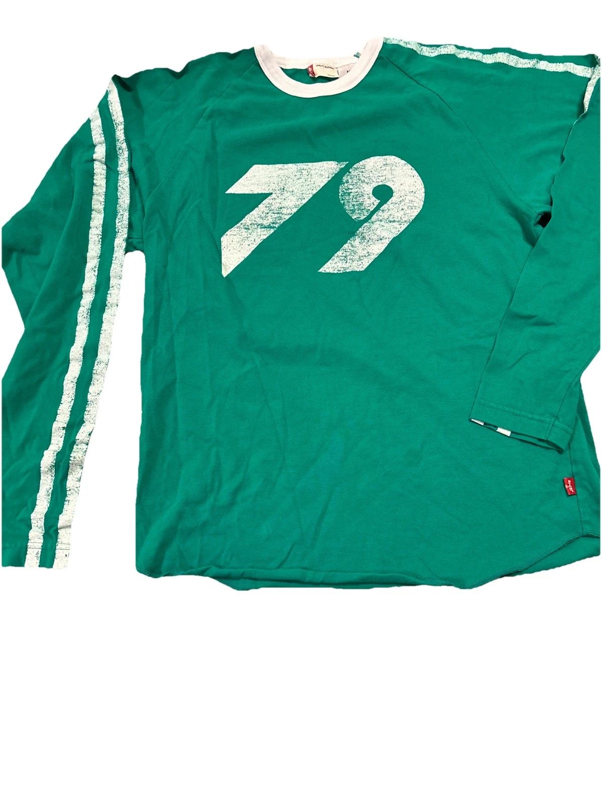 Levi's Shirt Men's  Green Medium 100% Long Sleeve Pullover Tee Mock Jersey 79