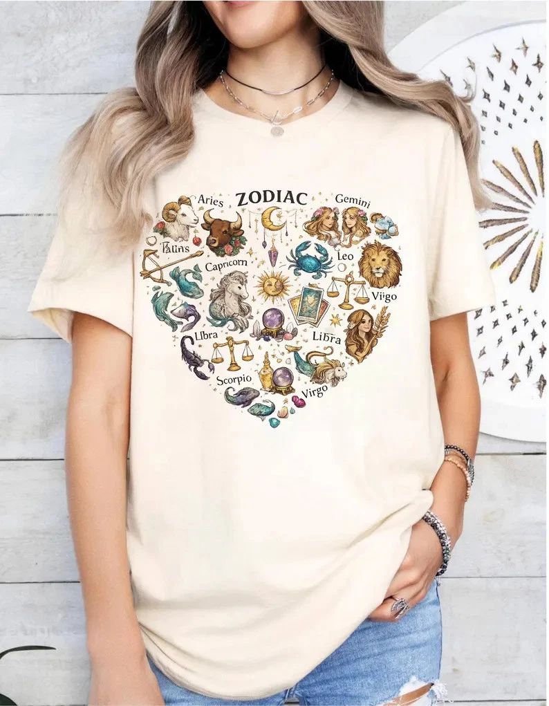 Zodiac Heart Graphic Aesthetic T-Shirt