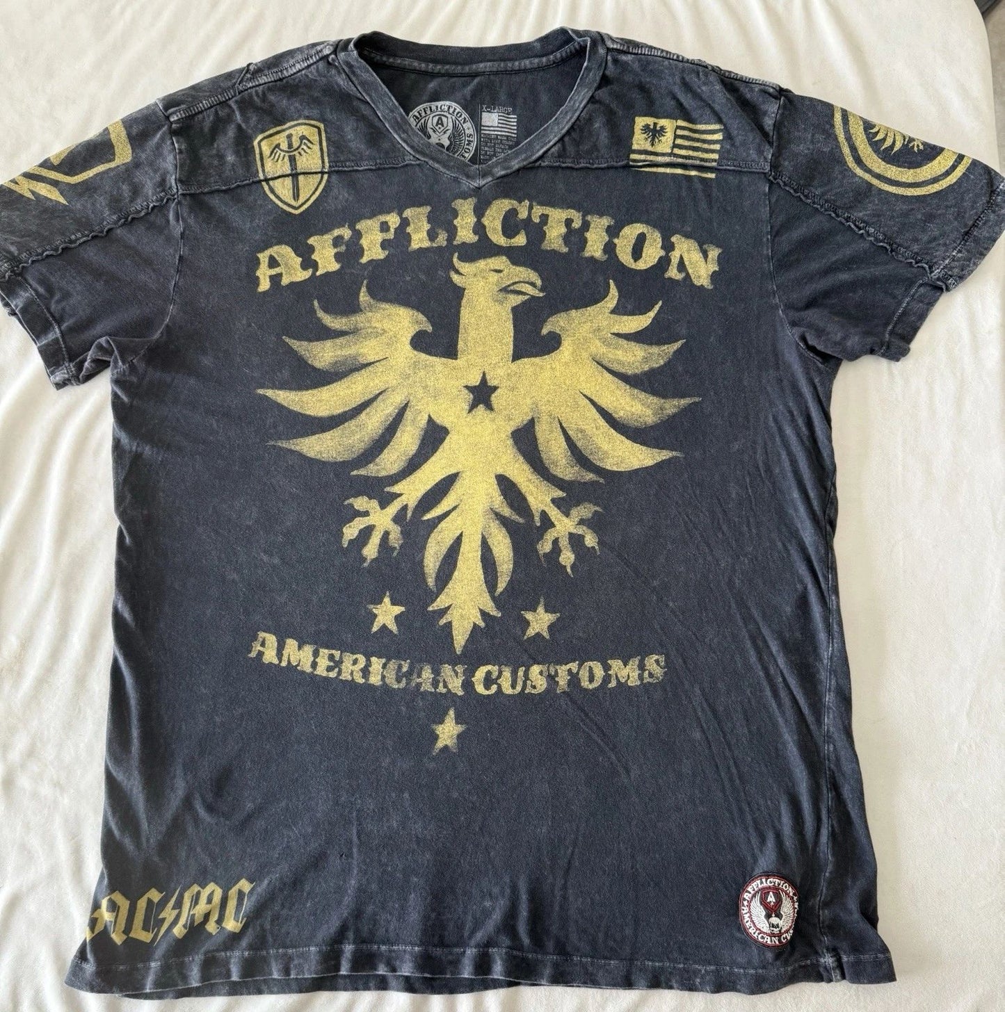Vintage Y2K Affliction American Customs T Shirt Distressed Black Men’s XL (527)