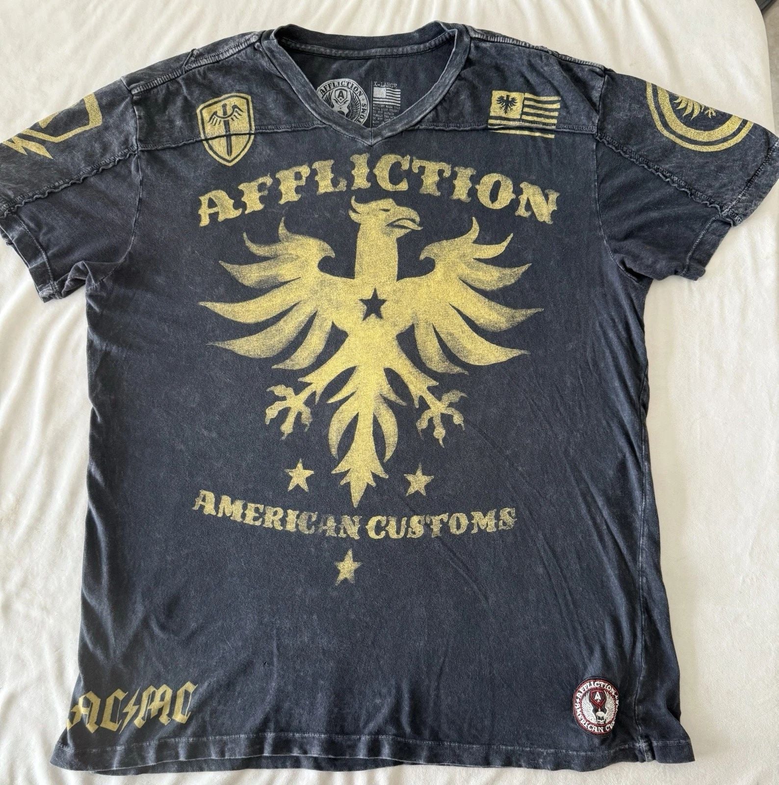 Vintage Y2K Affliction American Customs T Shirt Distressed Black Men’s XL (527)