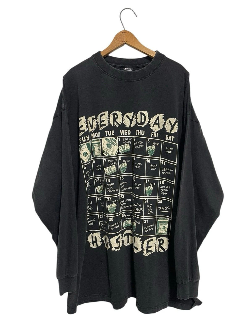 Rare VTG EZ STREET GEAR Everyday Hustler T Shirt Money Long Sleeve Mens 5XL