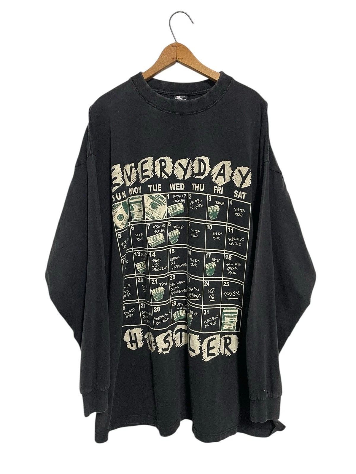 Rare VTG EZ STREET GEAR Everyday Hustler T Shirt Money Long Sleeve Mens 5XL
