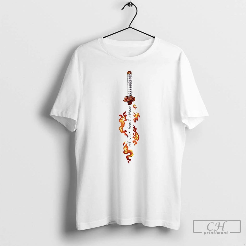 Classic Katana Flame Set Your Heart Ablaze T Shirts