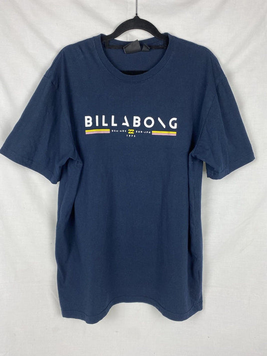 Billabong T Shirt Mens Large Blue Slim Fit Casual Logo Beach Surf Outdoors Adult