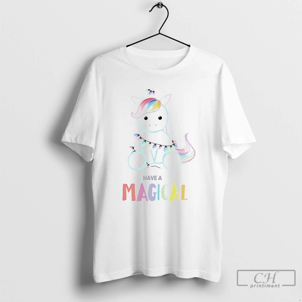 Classic Have A Magical Christmas Unicorn Light String White T Shirts