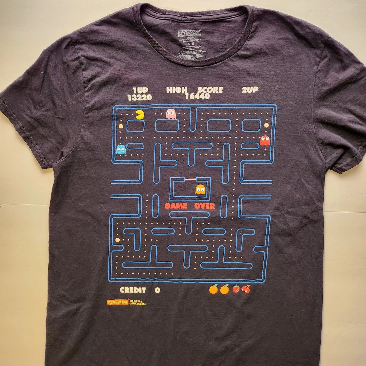 Pac-Man RETRO 2D Style Game Over Graphic Black T-Shirt Size L Cotton