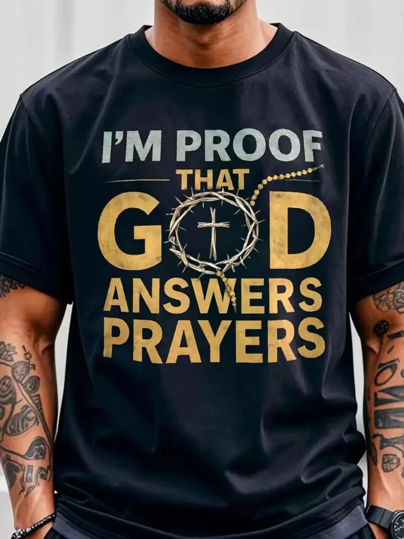 Men's Christian T-Shirt "I Am God's Response to Prayer" with Crown & Cross